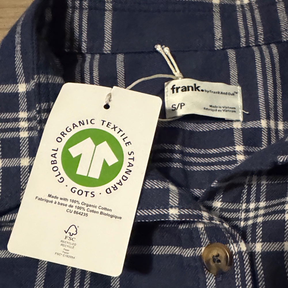 Size 6 Frank & Oak Blue & White Plaid Button Down Shirt - Picture 2 of 6